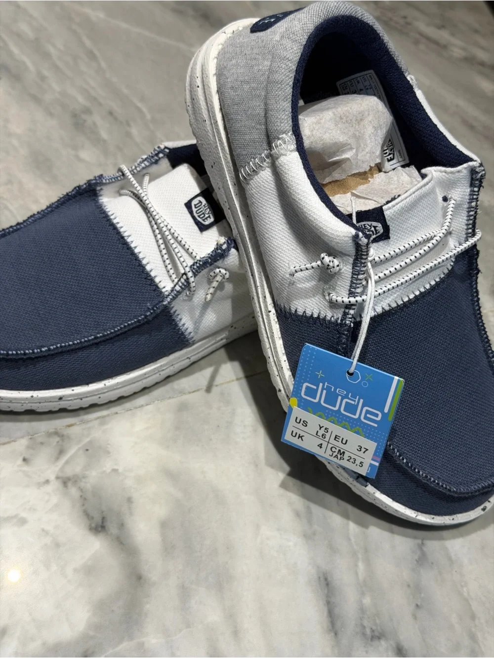 Hey Dude Kids Slip-On Sneakers in Navy and White youth 5 women 6